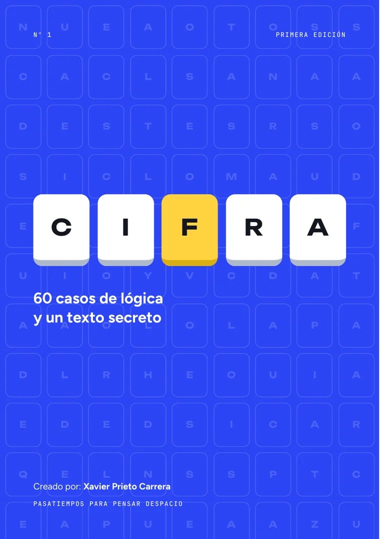 Portada de la revista Cifra número 1: las letras C, I, F, R y A en teclas sobre fondo azul